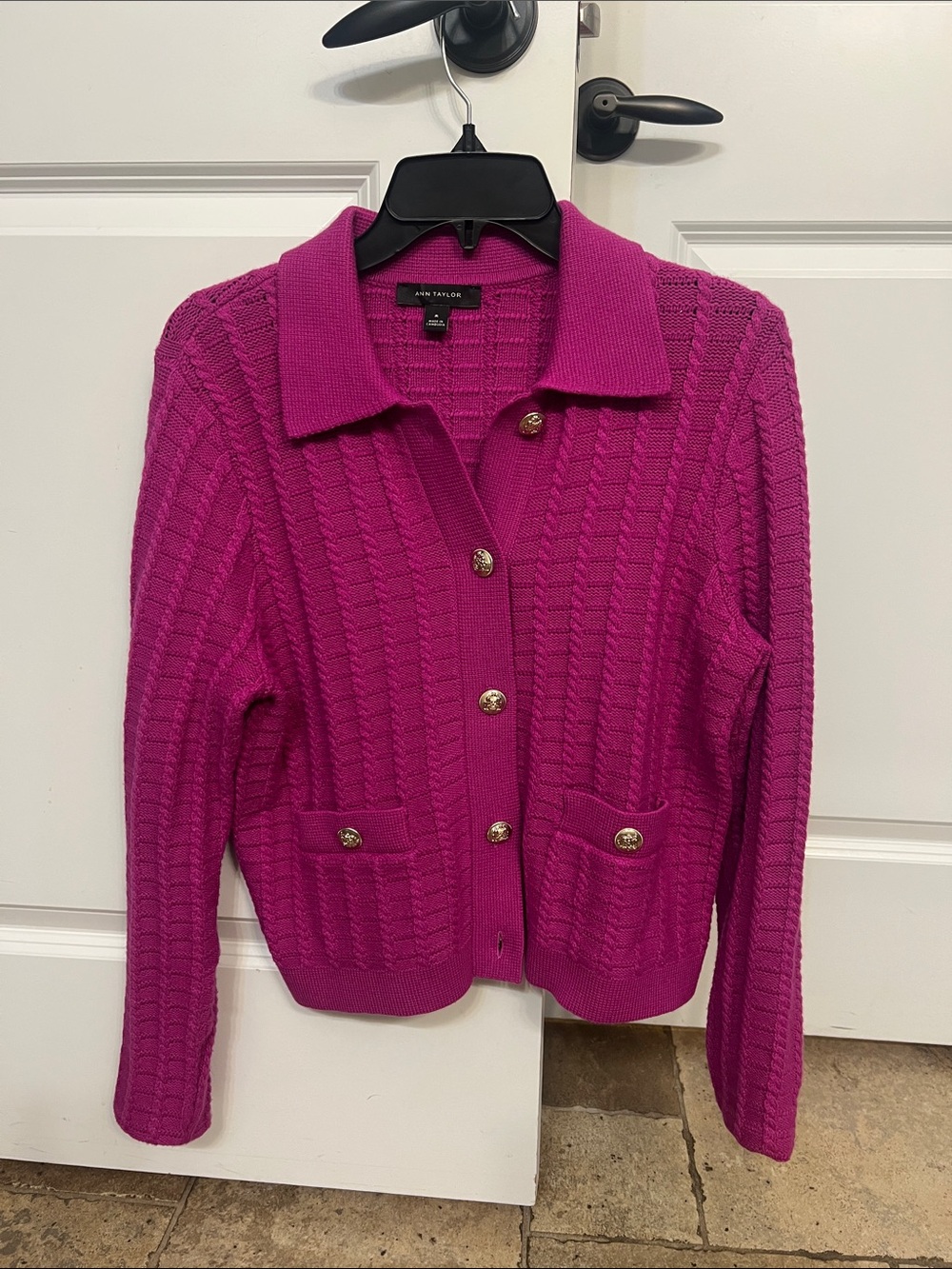 Ann Taylor Bright Fuchsia Knit Button-Front Cardigan